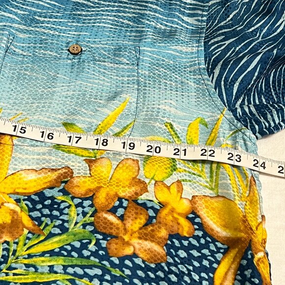 Tulliano Men’s 100% Silk Hawaiian Shirt Size Large – Blue Yellow Orchid Floral - Picture 5 of 8